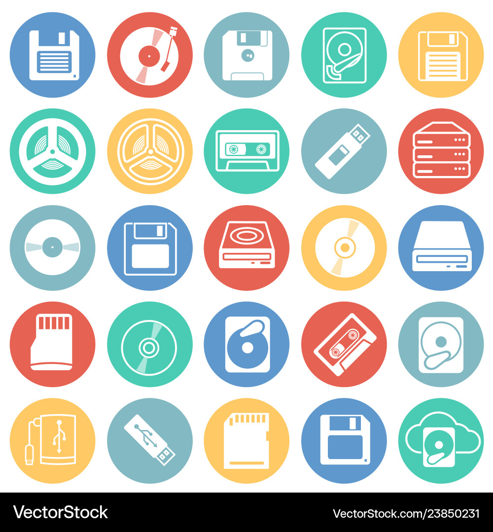 Data device icons set on color circles white Data device icons set on color circles white vector image