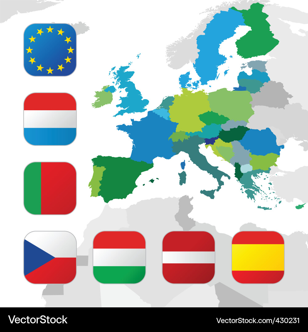 European Union Flags and Map vector image
