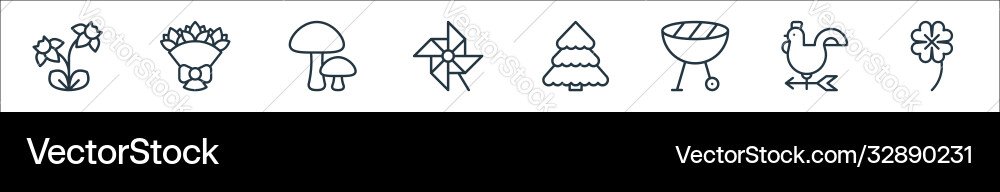Flat spring line icons linear set quality Flat spring line icons linear set quality vector image