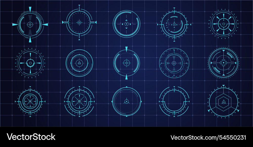 Hud aim pointer optical target futuristic focus Hud aim pointer optical target futuristic focus vector image