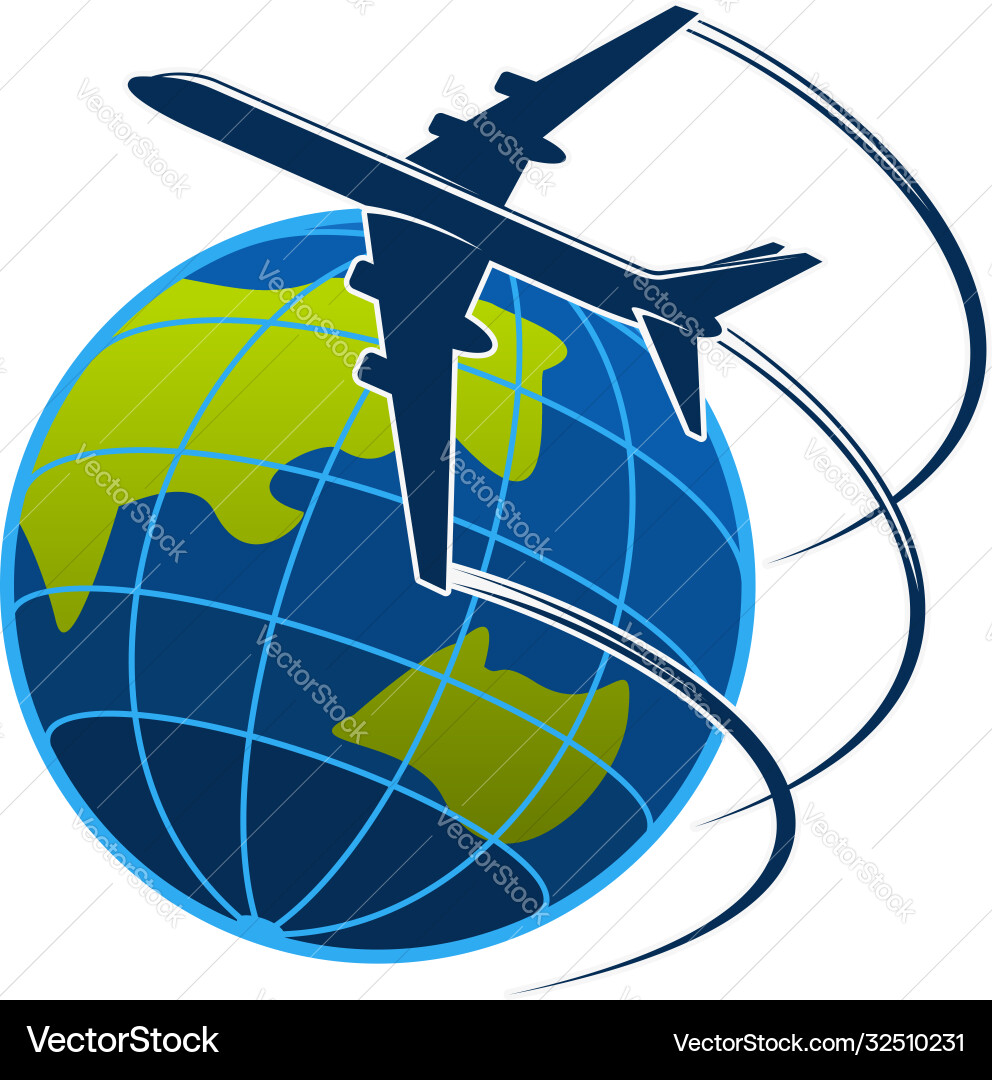 Icon plane and world globe Icon plane and world globe vector image