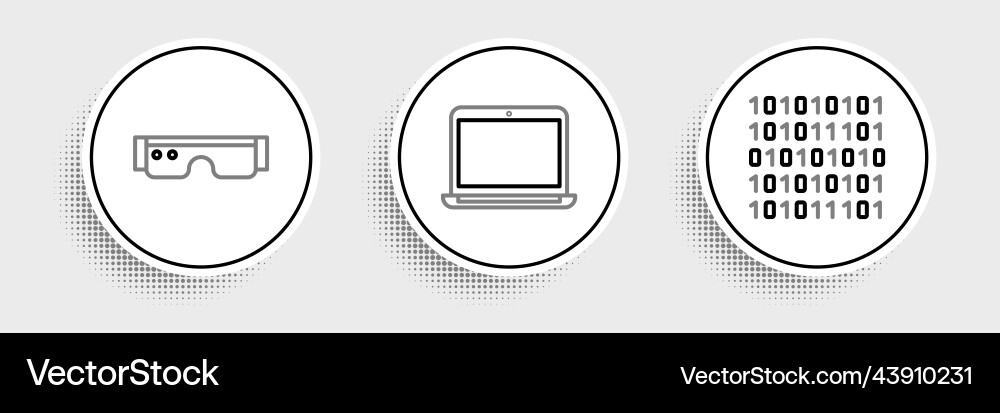 Set line binary code smart glasses and laptop Set line binary code smart glasses and laptop vector image