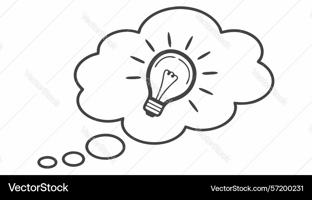 Thought bubble with lightbulb idea generation vector image