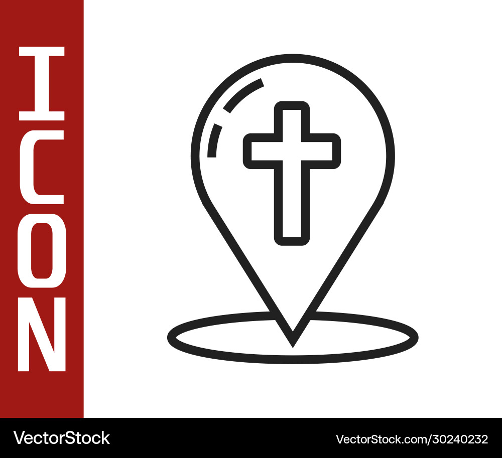 Black line map pointer with christian cross icon Black line map pointer with christian cross icon vector image