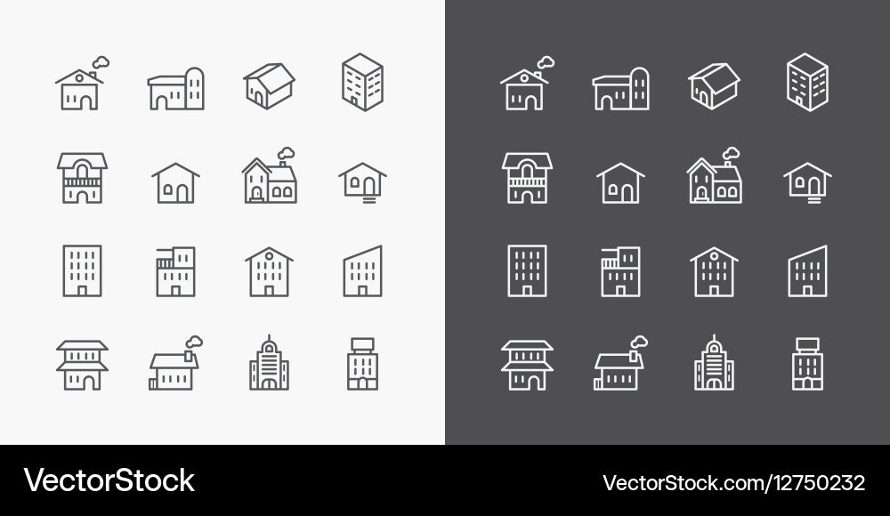 Building Icon Set - Flat Line Style vector image
