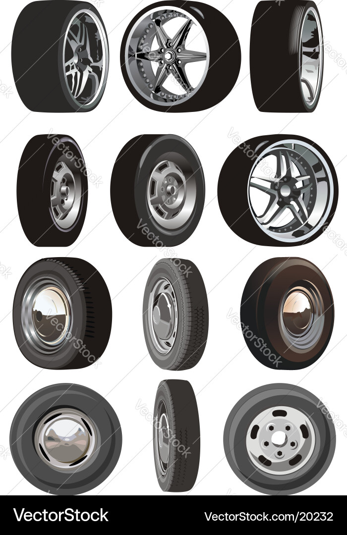 Chrome Car Wheel Set Vector Image