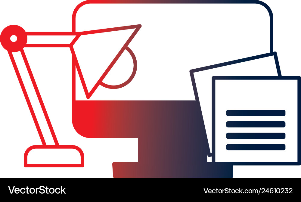 Computer desktop with lamp and document Vector Image