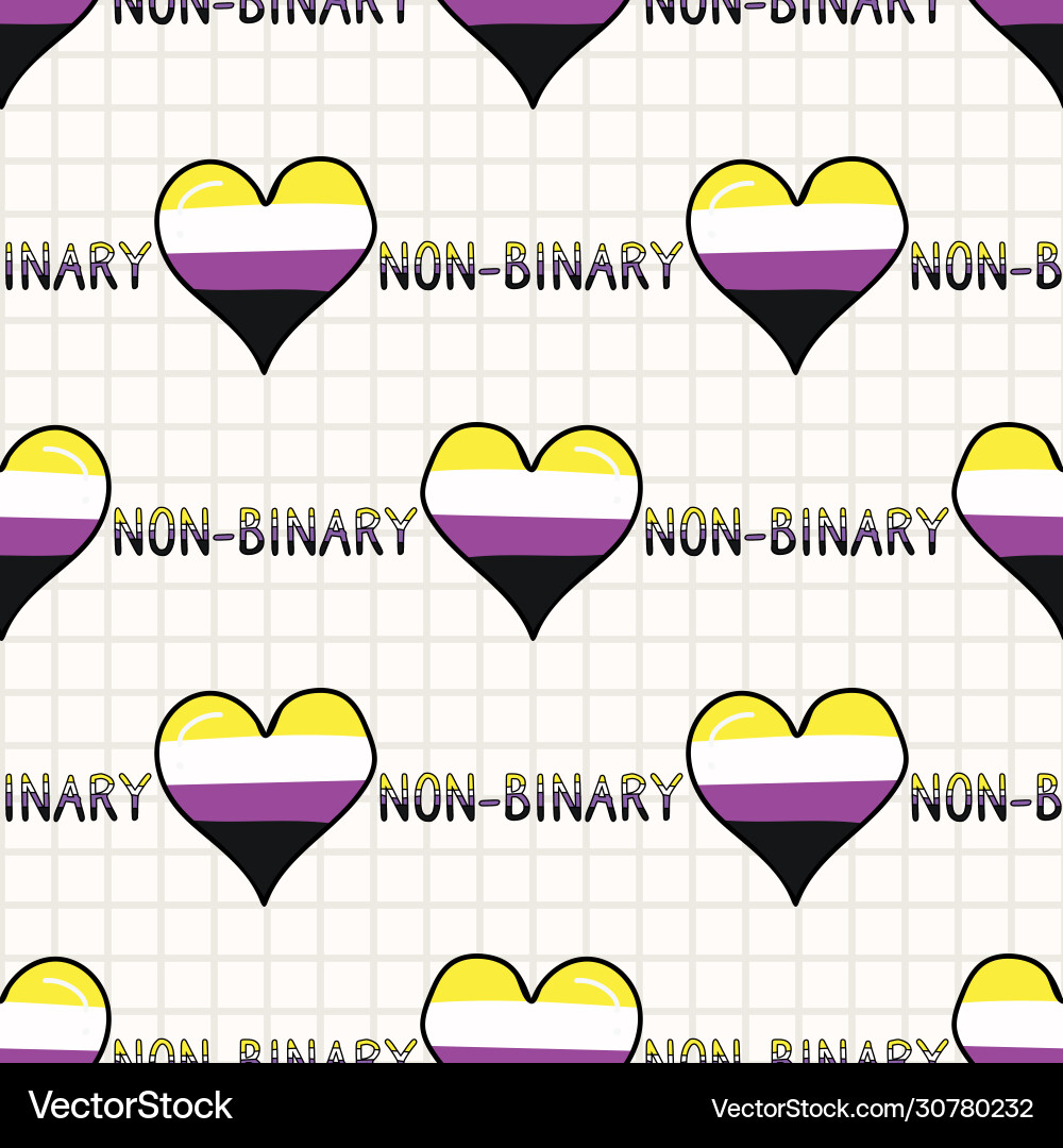 Cute non binary with text heart cartoon seamless Cute non binary with text heart cartoon seamless vector image
