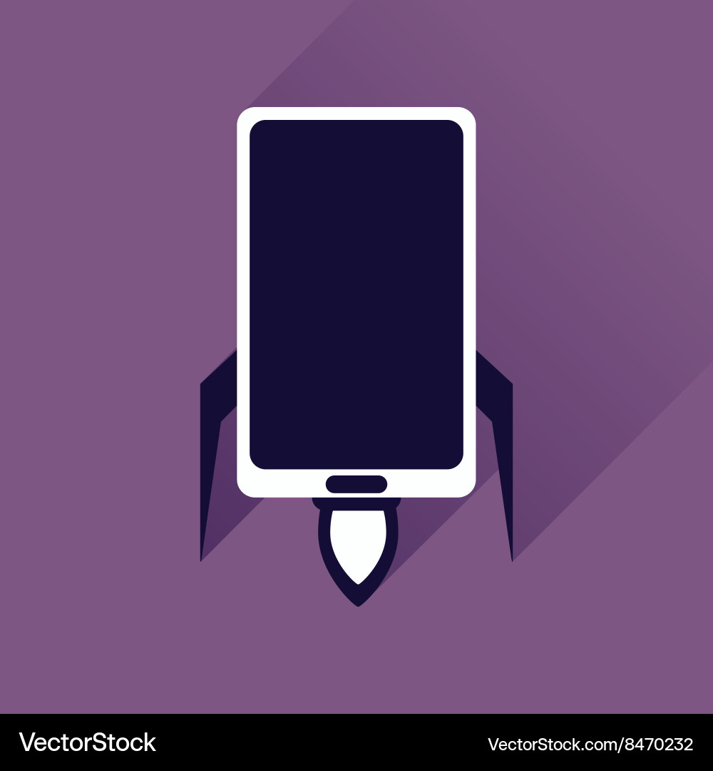 Flat web icon with long shadow mobile rocket vector image