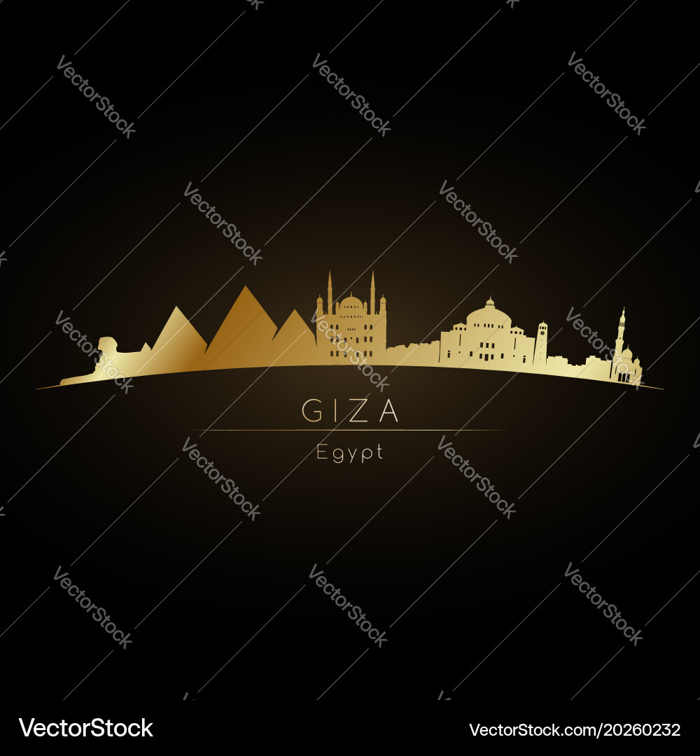 Golden logo giza city skyline silhouette Vector Image