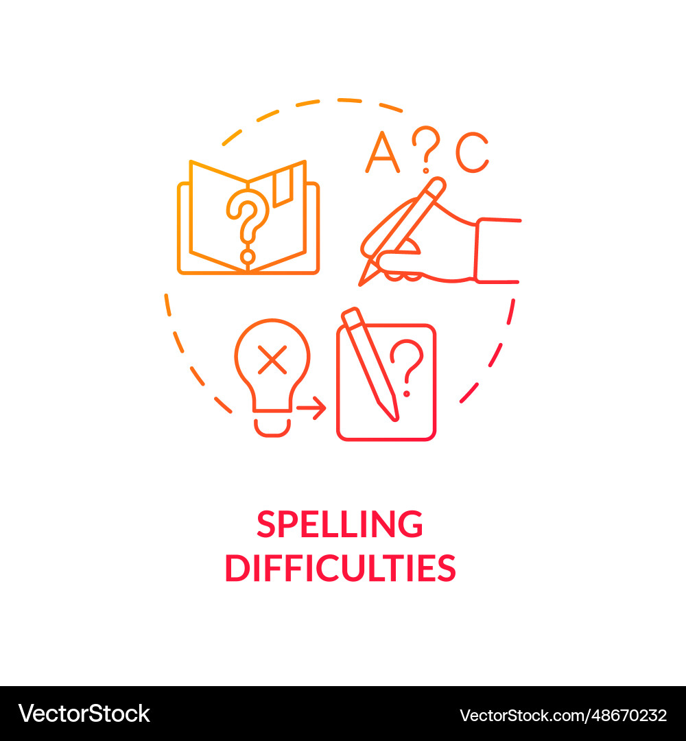 Gradient red line icon spelling difficulties Gradient red line icon spelling difficulties vector image