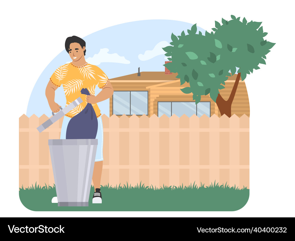 Man throwing garbage bag into trash can Royalty Free Vector