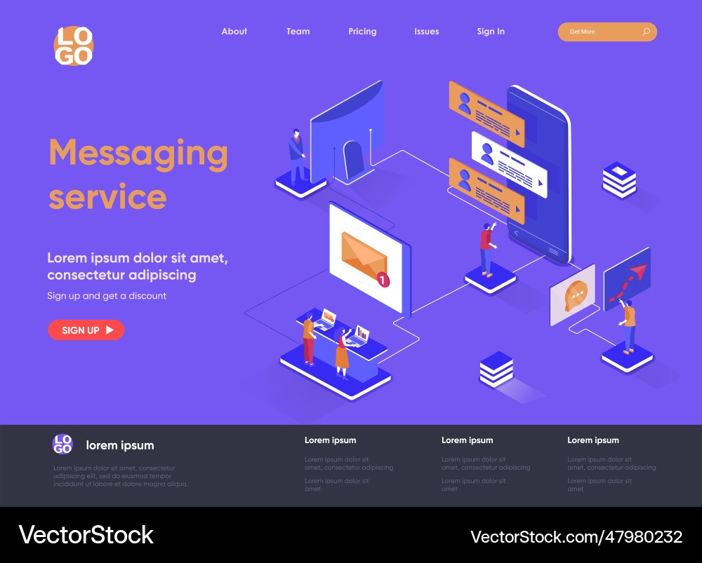 Messaging service isometric landing page internet Vector Image