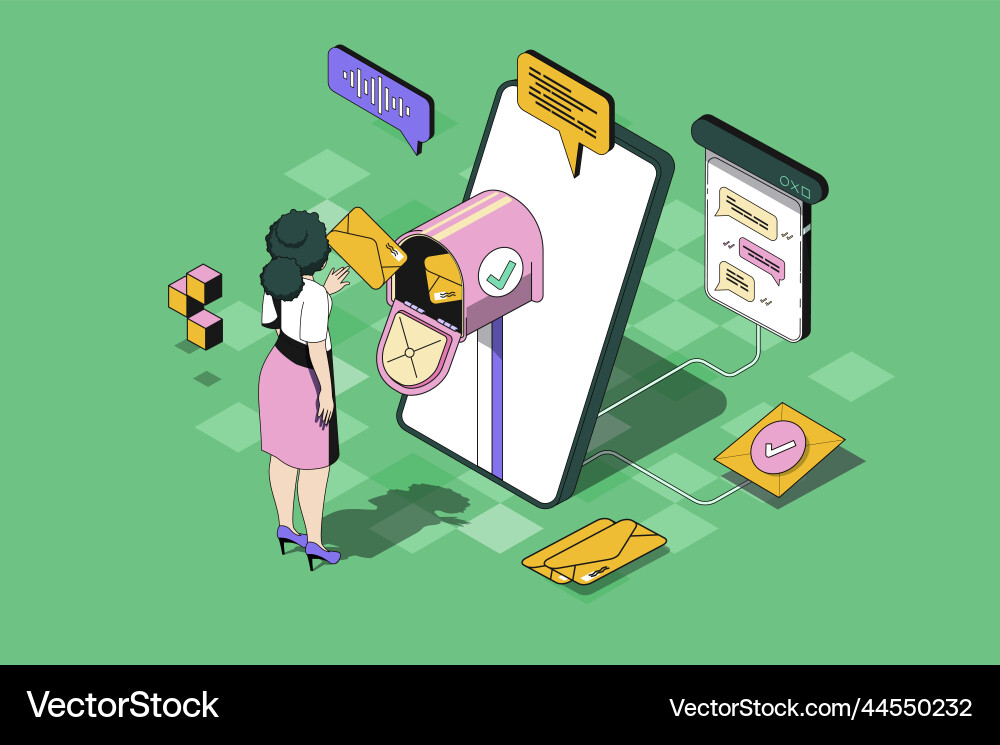 Messaging service web concept in 3d isometric vector image