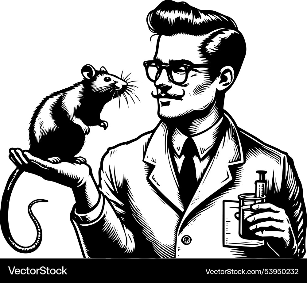 Scientist with rat in hand generative ai Vector Image