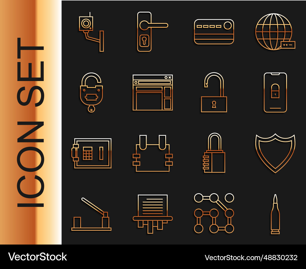 Set line bullet shield mobile with closed padlock Set line bullet shield mobile with closed padlock vector image