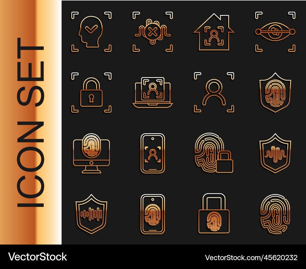 Set line fingerprint shield voice recognition Set line fingerprint shield voice recognition vector image