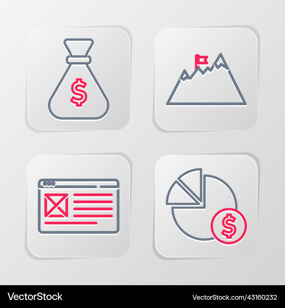 Set line pie chart and dollar browser window Set line pie chart and dollar browser window Vector Image