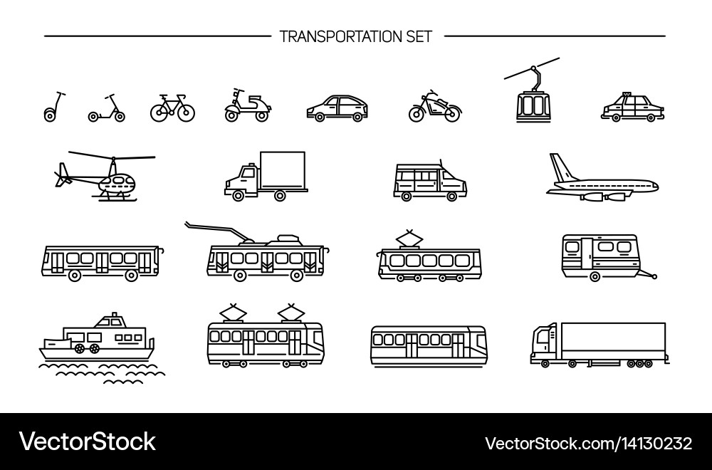 Transport Icon Set - Vehicles & Aviation Vector Image