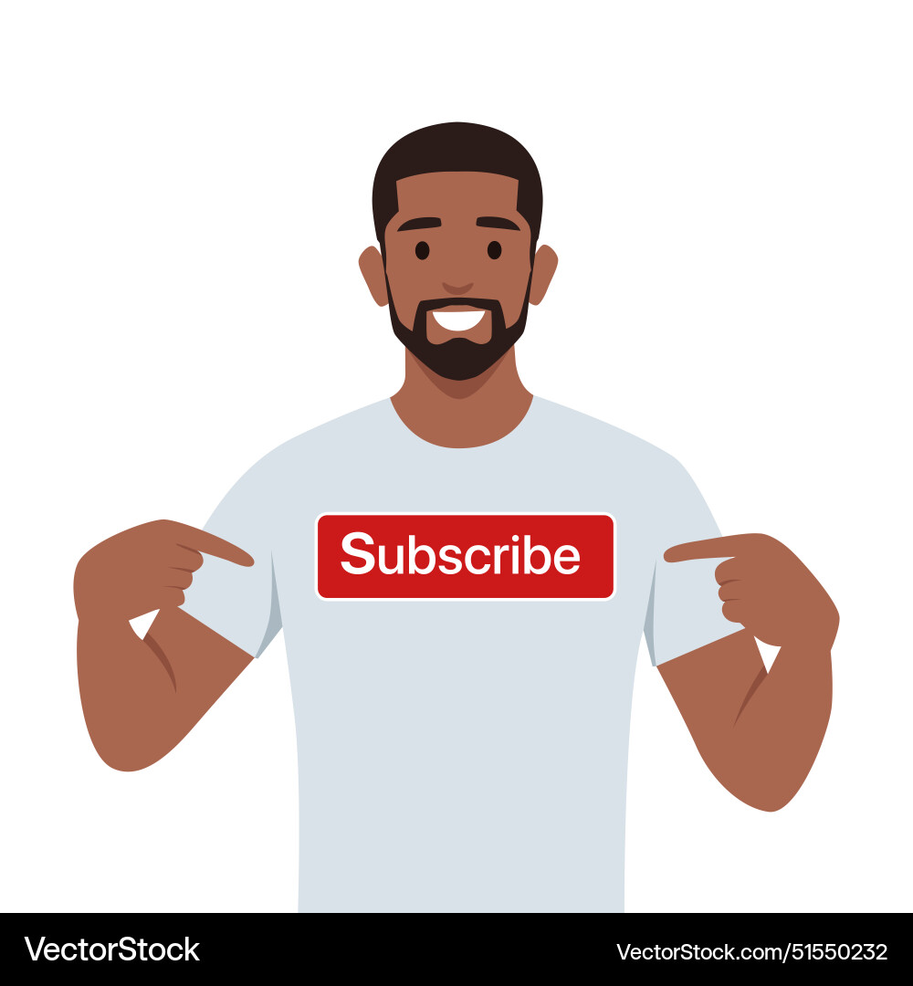 Young man holds a subscribe button with call Vector Image