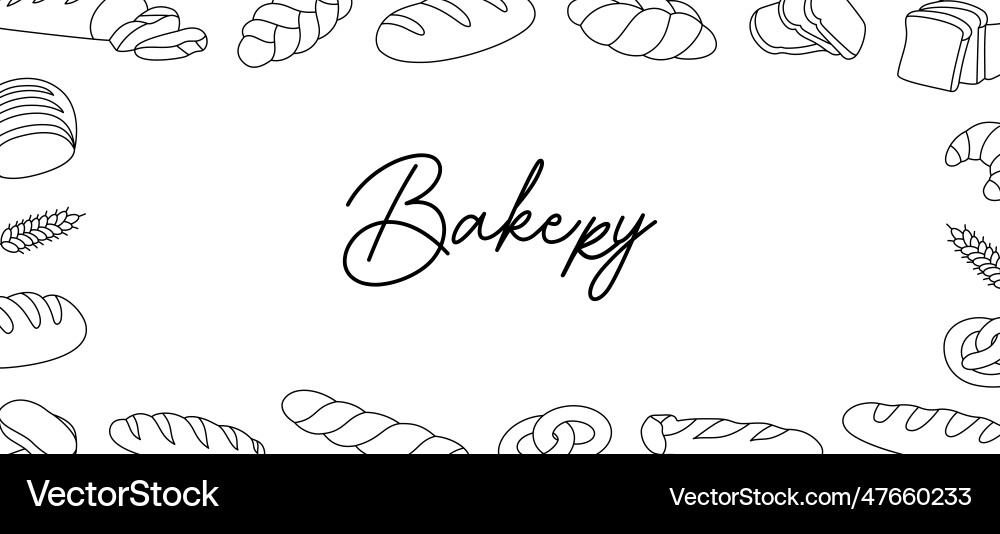 Bakery horizontal outline banner breads Royalty Free Vector