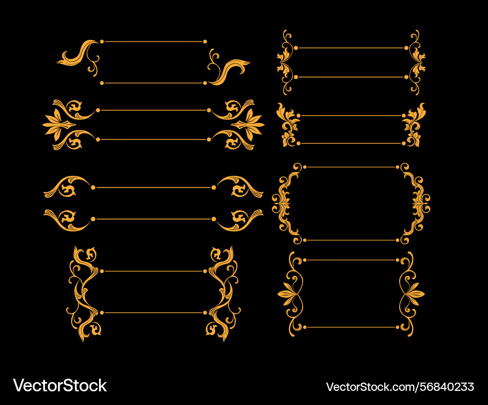 Gold floral flourishes frames golden flower swirl Gold floral flourishes frames golden flower swirl Vector Image