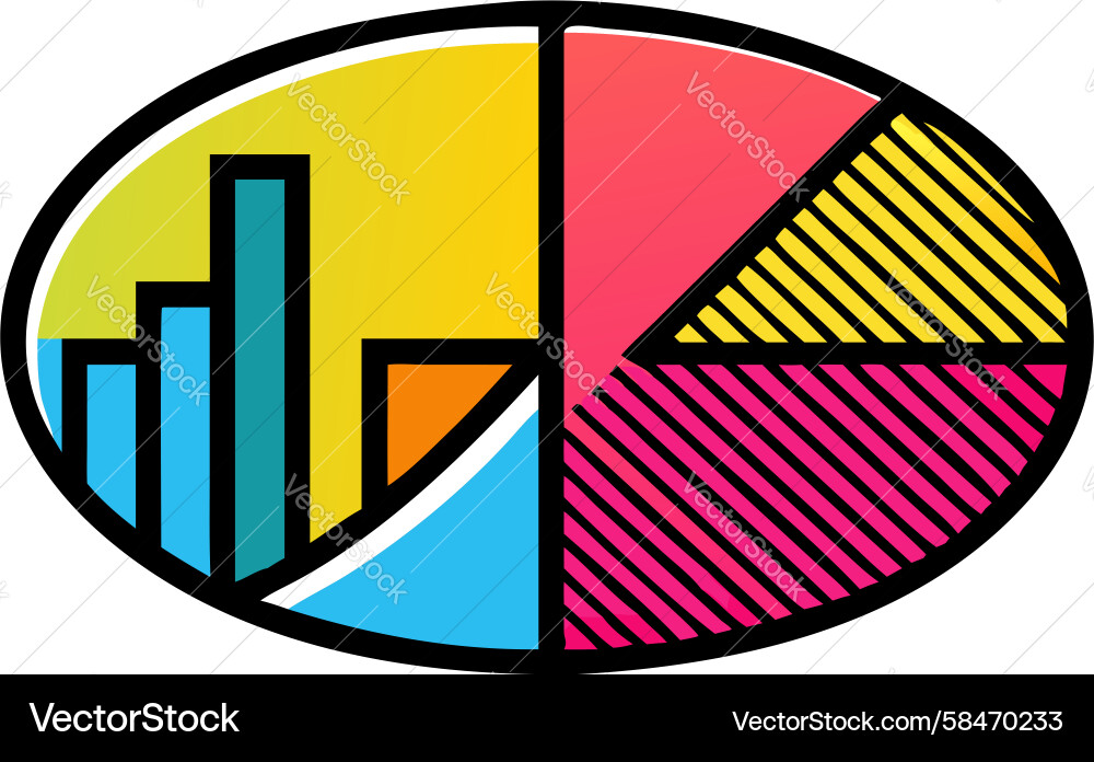 Hybrid Bar Pie Chart Data Visualization Vector Image