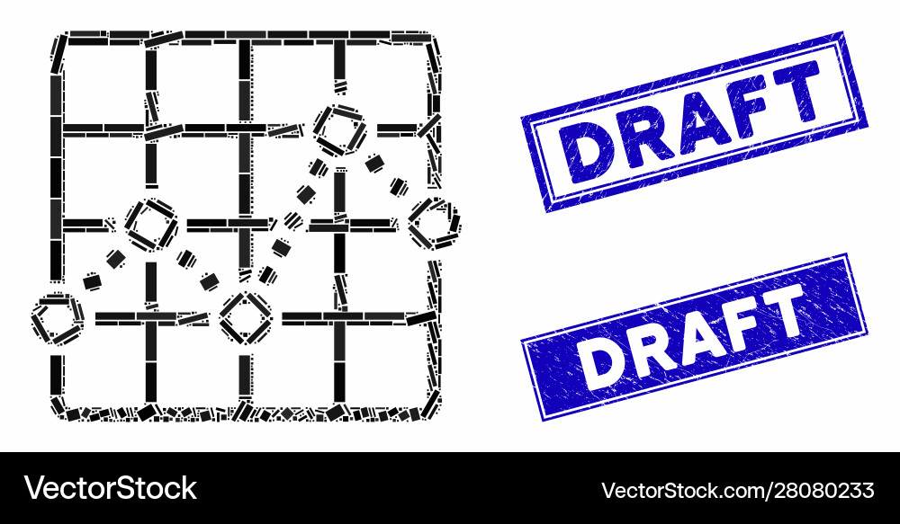 Line plot mosaic and distress rectangle draft vector image