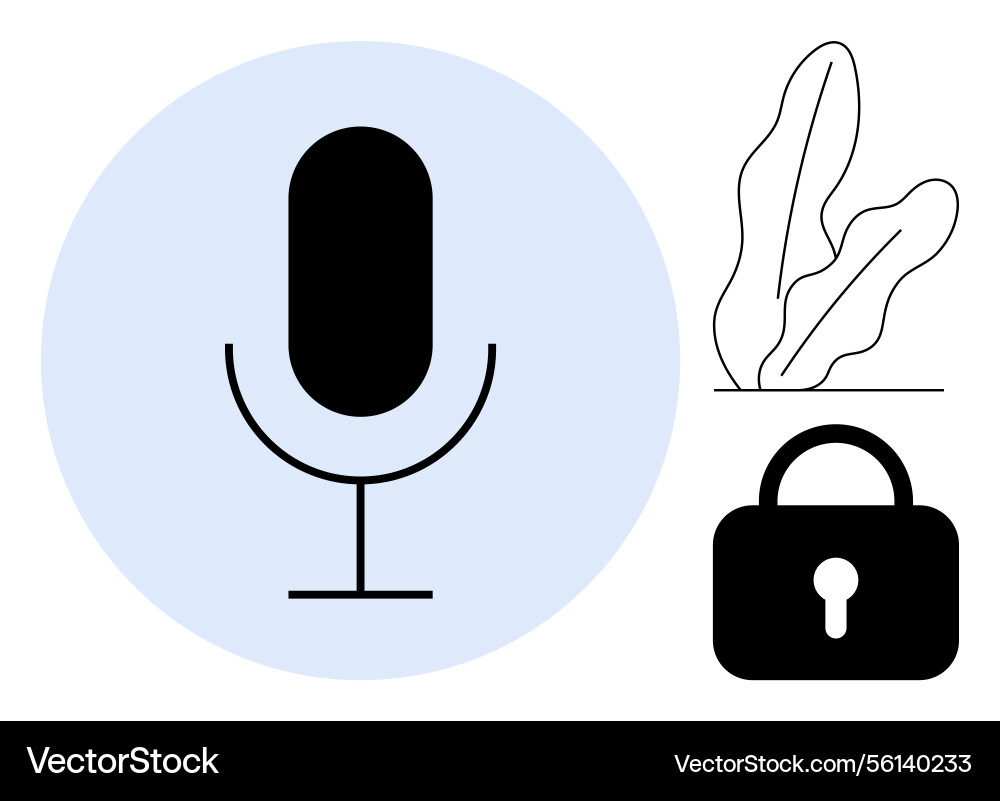 Microphone with lock and leaf elements signifying Microphone with lock and leaf elements signifying vector image