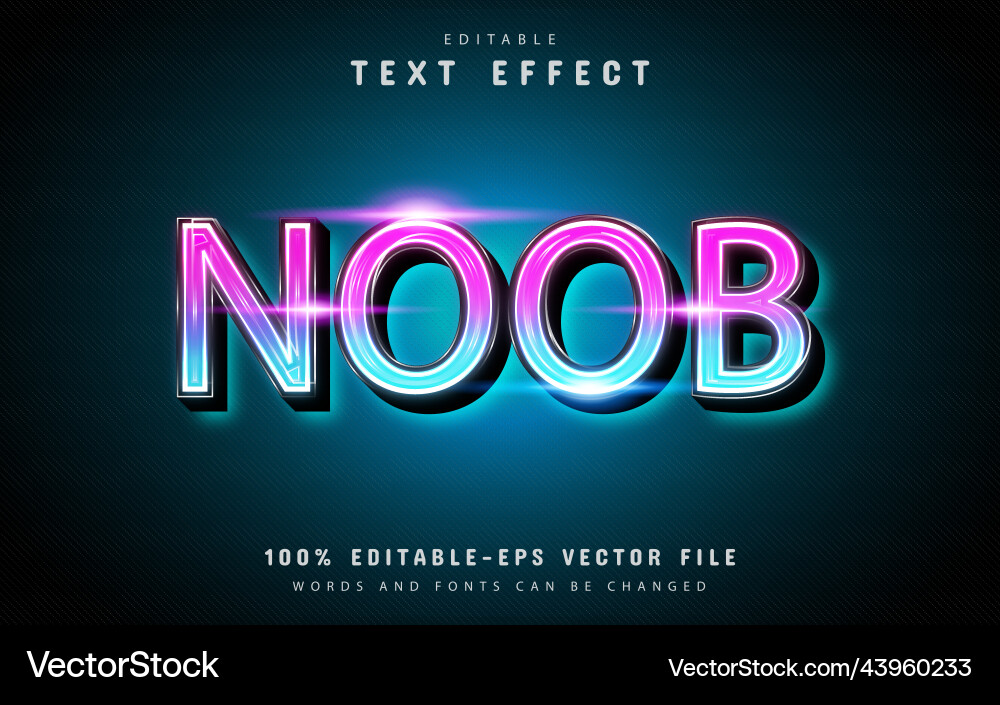 Noob glowing text effect Noob glowing text effect vector image