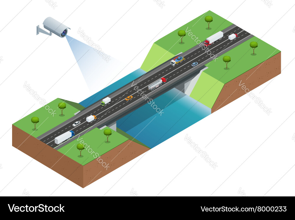 Security camera detects the movement of traffic vector image