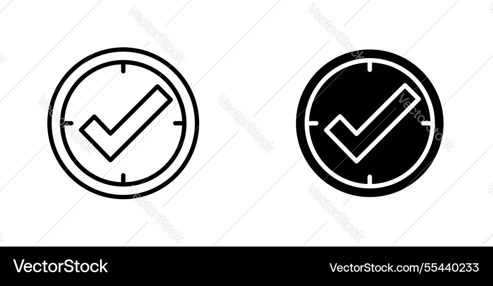 Time check icons stroke line and black solid Vector Image
