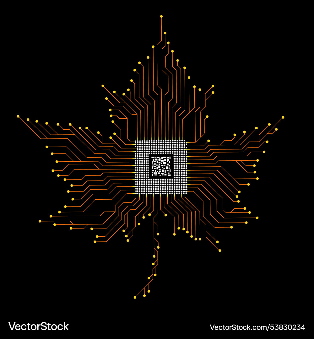 Abstract neon maple leaf with microprocessor Abstract neon maple leaf with microprocessor vector image