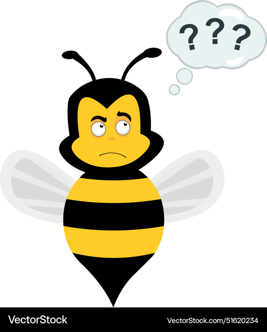 Bee thinking cloud thought question marks Bee thinking cloud thought question marks Vector Image