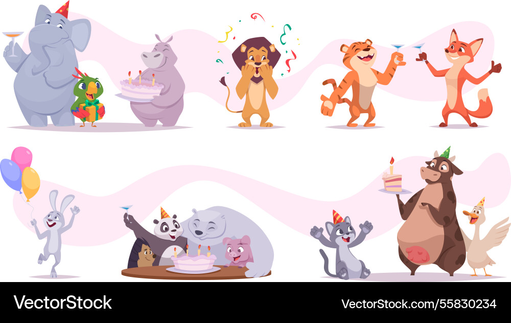 Birthday animals happy smile wild cartoon Birthday animals happy smile wild cartoon vector image