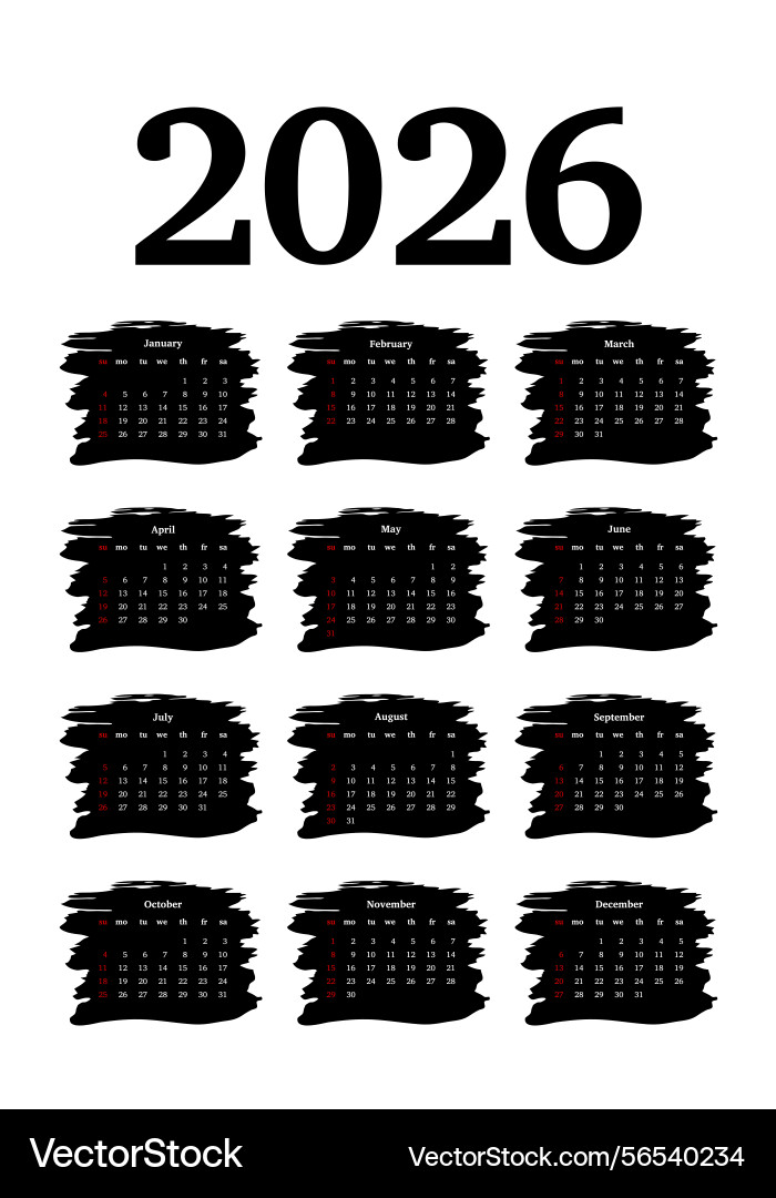 Calendar for 2026 isolated on a white background Vector Image