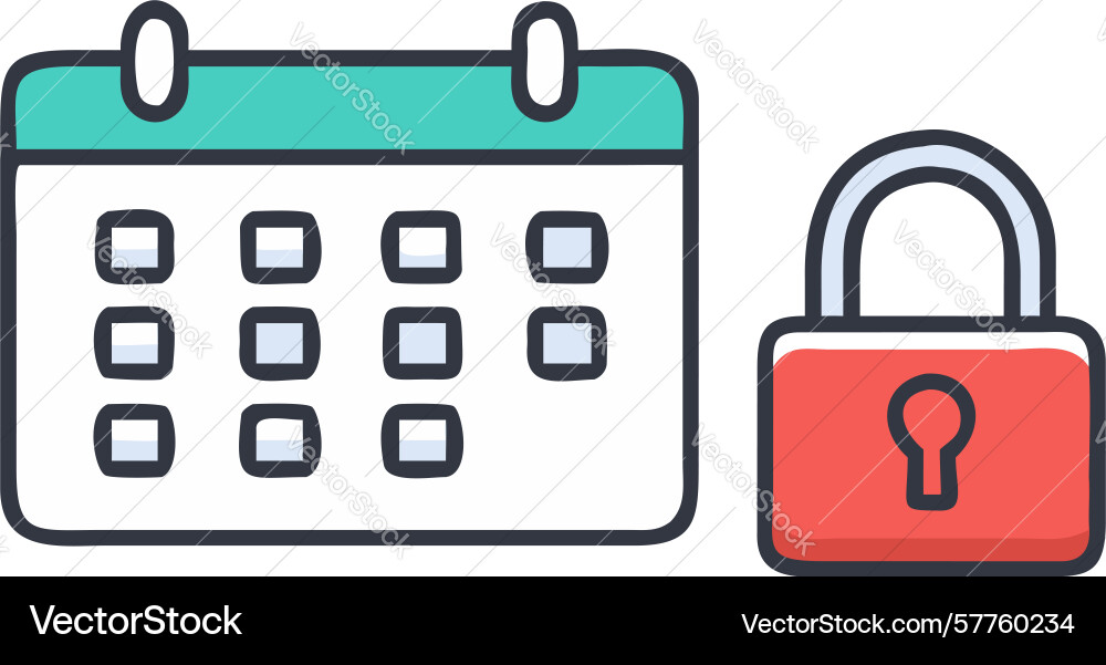 Calendar with padlock icon secure dates vector image
