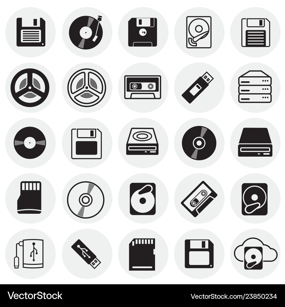 Data device icons set on circles background Data device icons set on circles background vector image