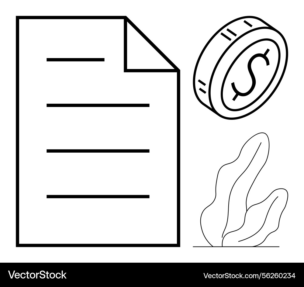 Document with currency coin signifying financial Vector Image