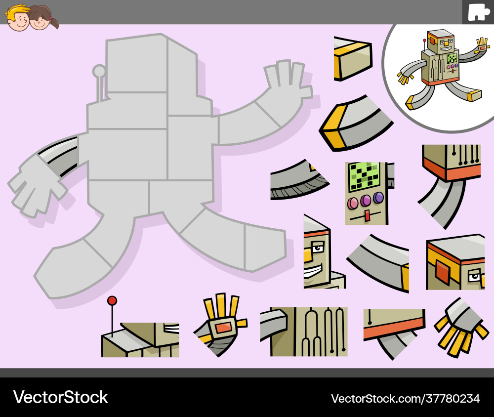 Jigsaw puzzle game with robot fantasy character Jigsaw puzzle game with robot fantasy character vector image