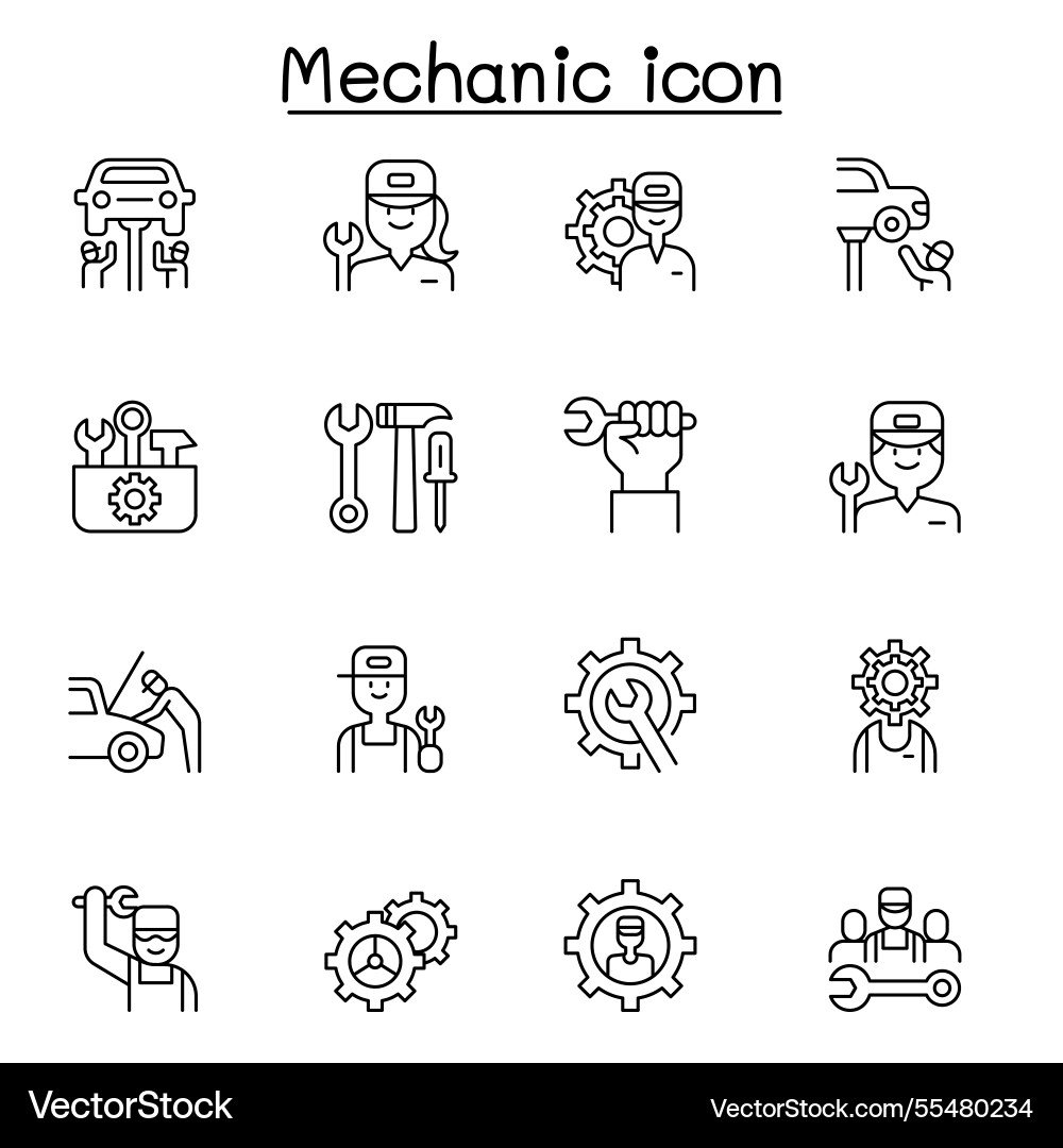 Mechanic icon set in thin line style vector image