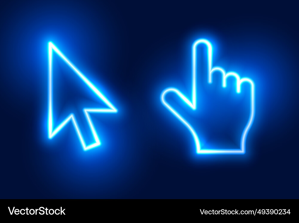 Neon style computer cursor and arrow design vector image