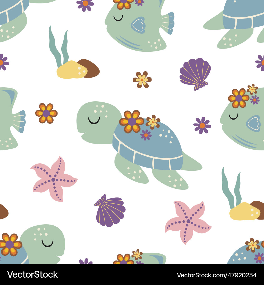 Seamless pattern with turtle fish Seamless pattern with turtle fish vector image