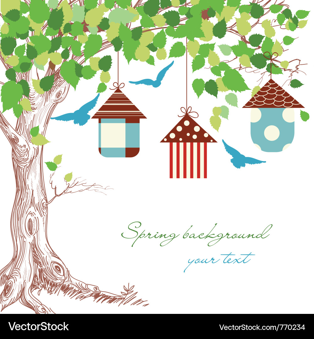 Spring Birds and Tree Vector Image