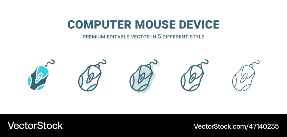 Computer mouse device icon in 5 different style Computer mouse device icon in 5 different style vector image