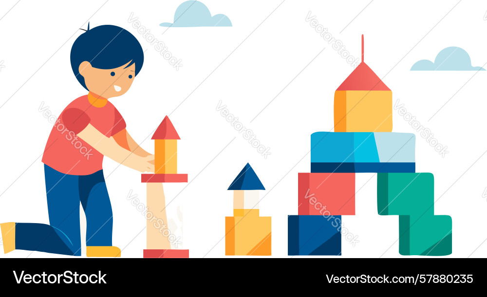 Creative child playing with building blocks vector image