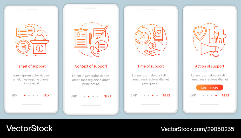Csr onboarding mobile app page screen template Csr onboarding mobile app page screen template vector image