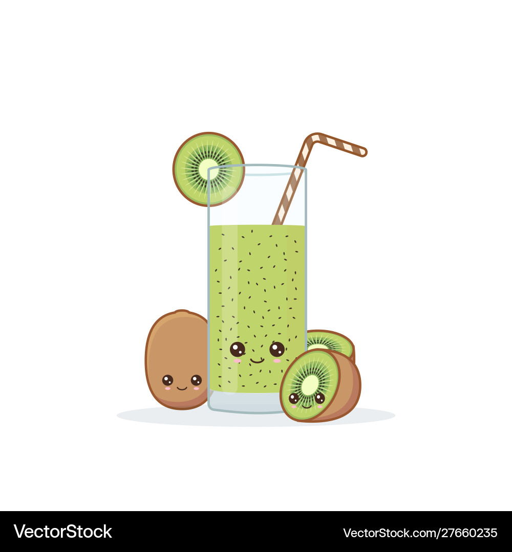 Cute kawaii smiling cartoon kiwi juice Cute kawaii smiling cartoon kiwi juice vector image