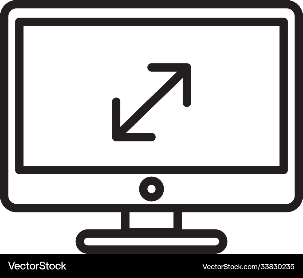 Desktop computer monitor with arrows line style vector image
