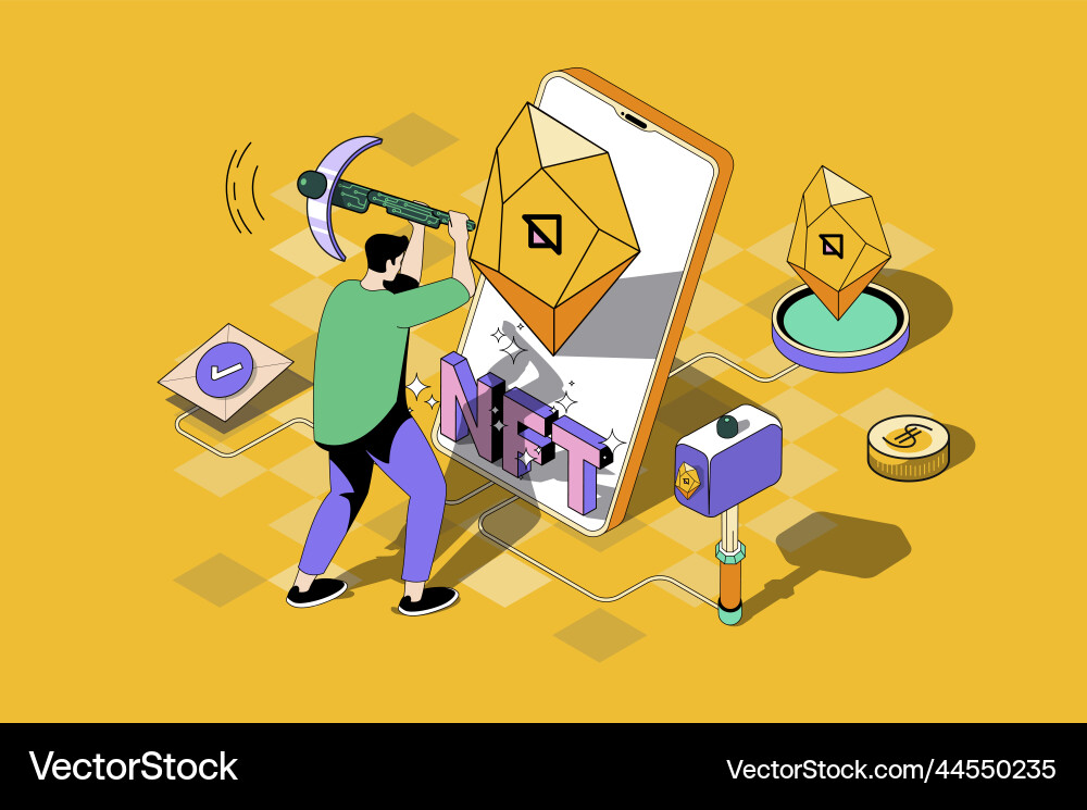 Nft token web concept in 3d isometric design Nft token web concept in 3d isometric design vector image